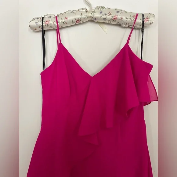Vince Camuto Fuchsia Ruffle Maxi Dress Spaghetti Strap  Small - Picture 4 of 8